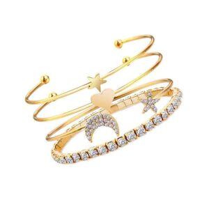 Visit the Fashion Frill Store Fashion Frill Bracelet For Women Star Moon Design AD Studded Multi Layered Gold Plated Cuff Bangle Bracelet For Women Girls Stackable Bracelet Womens Jewellery